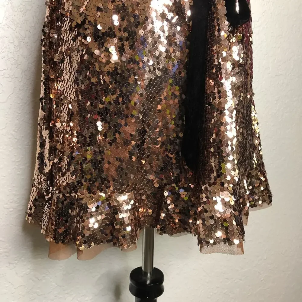 Free People copper bronze sequin open back dress size 4